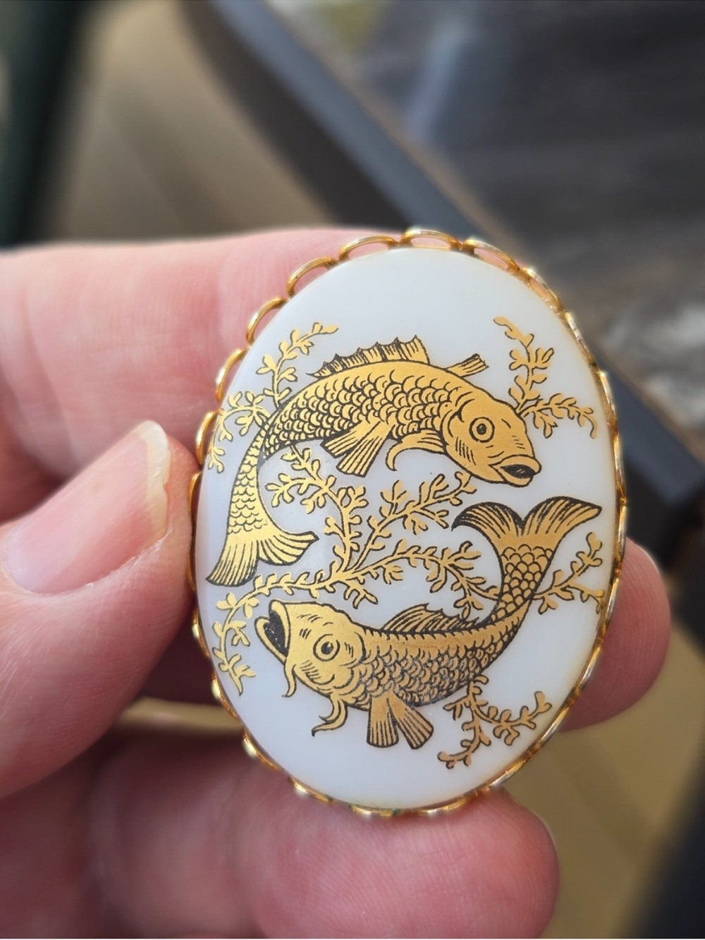 Gold & White Koi Fish Decorative Pin - Unbranded